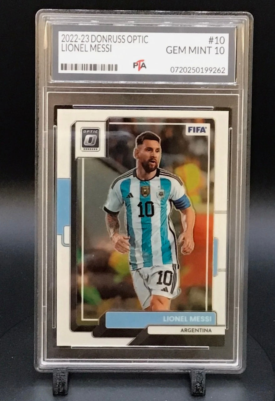 2022-23 Donruss Optic FIFA #10 Lionel Messi Premium Soccer Card Graded GEM MINT PTA 10 🔥
