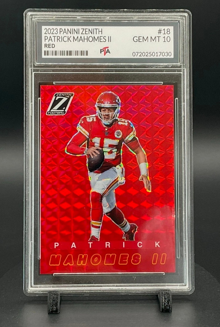 2023 Panini Zenith RARE Red Prizm Patrick Mahomes Team Color Match Graded GEM MINT PTA 10 🔥