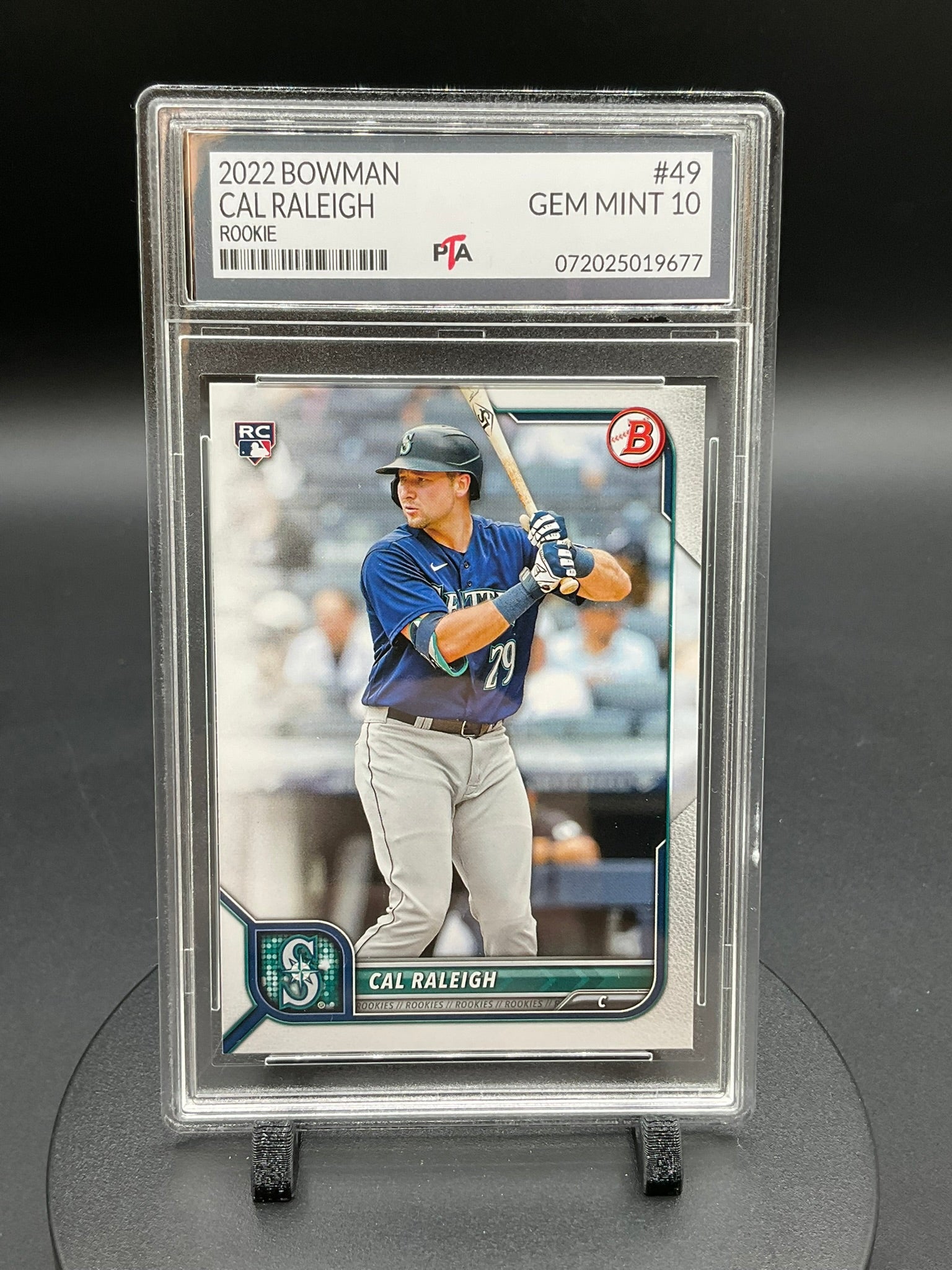 2022 Bowman Baseball #49 Cal Raleigh Rookie Card Graded GEM MINT🔥